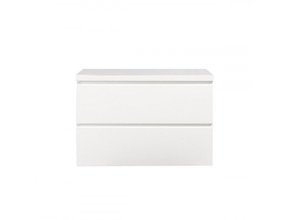 Wastafelonderkast Callisto Diamond 80x50x48cm Hoogglans Wit 2 Lades Softclose Greeploos Topblad Zonder Kraangat