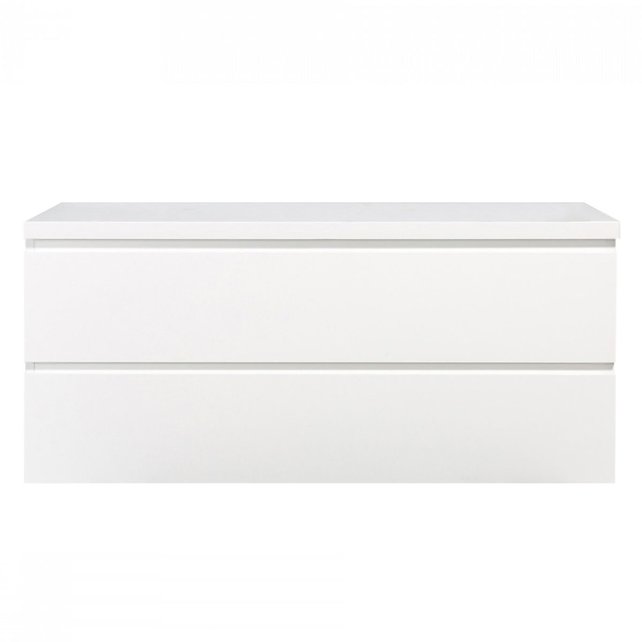 Wastafelonderkast Callisto Diamond 100x50x48cm Hoogglans Wit 2 Lades Softclose Greeploos Topblad Zonder Kraangat