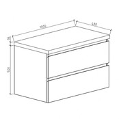 Wastafelonderkast Callisto Diamond 100x50x48cm Hoogglans Wit 2 Lades Softclose Greeploos Topblad Zonder Kraangat