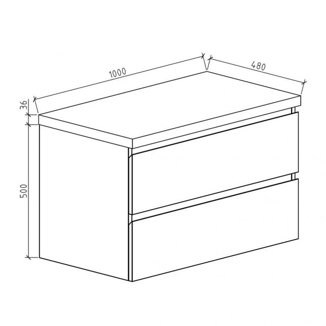 Wastafelonderkast Callisto Diamond 100x50x48cm Hoogglans Wit 2 Lades Softclose Greeploos Topblad Zonder Kraangat