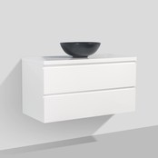 Wastafelonderkast Callisto Diamond 100x50x48cm Hoogglans Wit 2 Lades Softclose Greeploos Topblad Zonder Kraangat