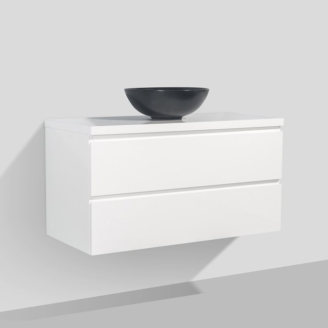 Wastafelonderkast Callisto Diamond 100x50x48cm Hoogglans Wit 2 Lades Softclose Greeploos Topblad Zonder Kraangat