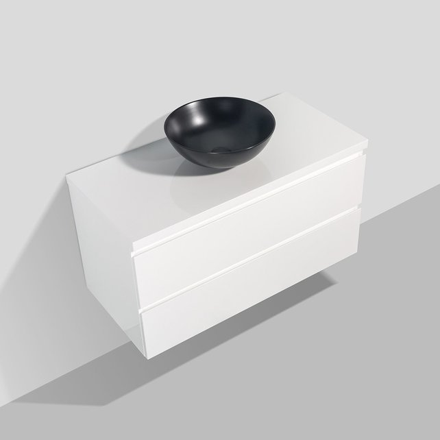 Wastafelonderkast Callisto Diamond 100x50x48cm Hoogglans Wit 2 Lades Softclose Greeploos Topblad Zonder Kraangat