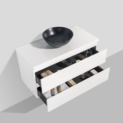 Wastafelonderkast Callisto Diamond 100x50x48cm Hoogglans Wit 2 Lades Softclose Greeploos Topblad Zonder Kraangat