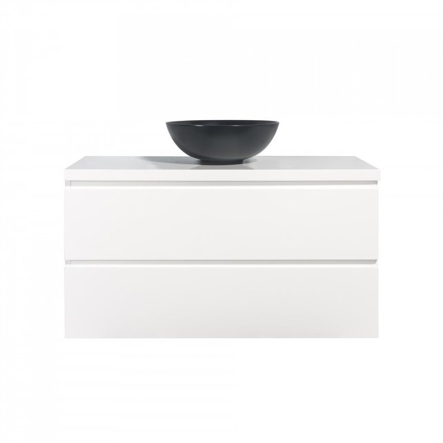 Wastafelonderkast Callisto Diamond 100x50x48cm Hoogglans Wit 2 Lades Softclose Greeploos Topblad Zonder Kraangat