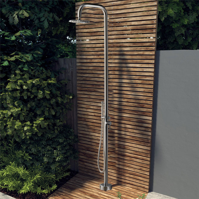 Buitendouche Set Eros Rond RVS 2 Greeps Mengkraan met Staafhanddouche