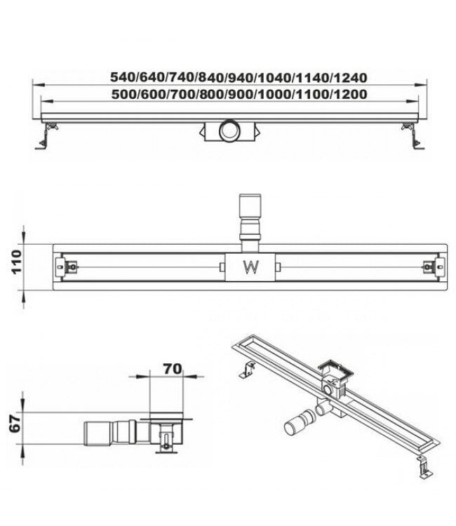 Douchegoot RVS FLENS 110 cm met Uitneembaar Sifon + uitneembaar haarfilter