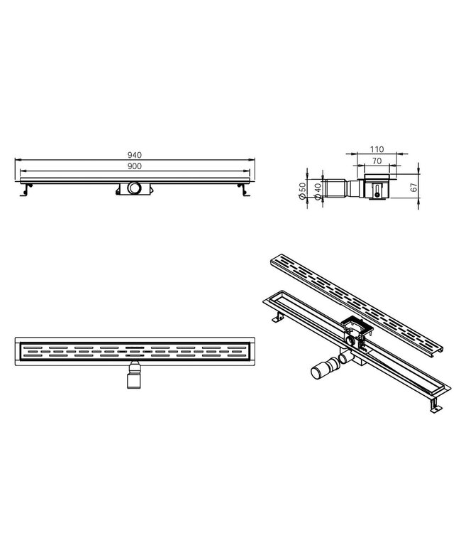 Douchegoot Geborsteld Koper FLENS 70 CM met Uitneembaar Sifon + uitneembaar haarfilter