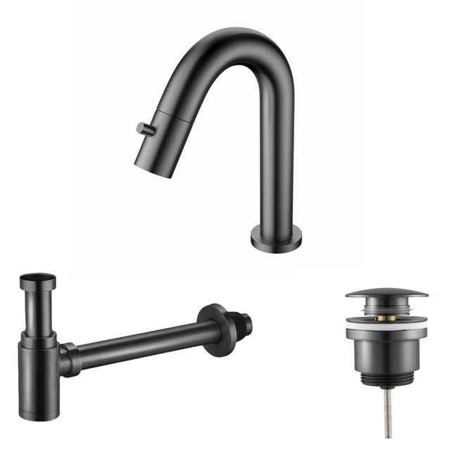 Fonteinkraan set Mila geborsteld Koper Toiletkraan + Sifon + Clickwaste