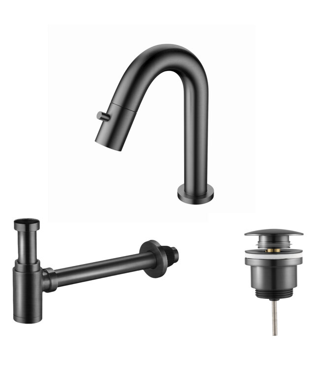 Fonteinkraan set Mila geborsteld Koper Toiletkraan + Sifon + Clickwaste