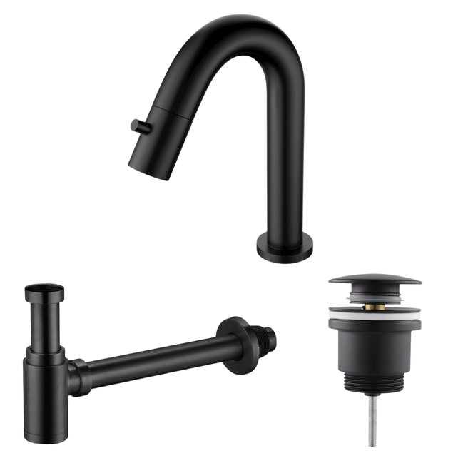 Fonteinkraan set Mila geborsteld Koper Toiletkraan + Sifon + Clickwaste