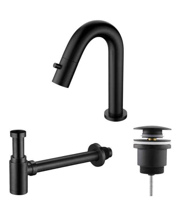 Fonteinkraan set Mila geborsteld Koper Toiletkraan + Sifon + Clickwaste