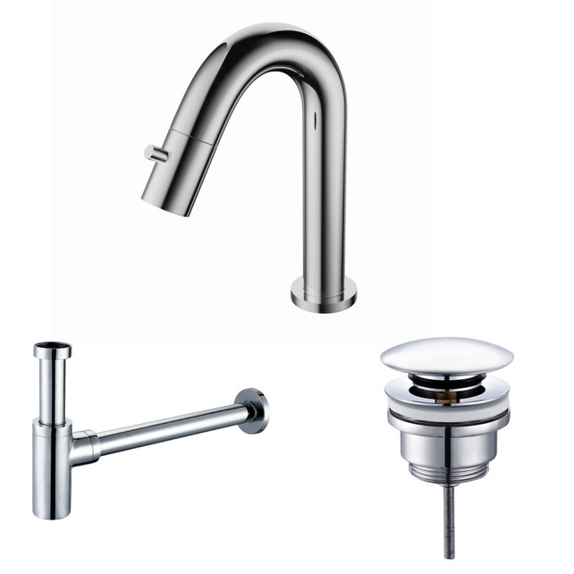 Fonteinkraan set Mila geborsteld Goud Toiletkraan + Sifon + Clickwaste