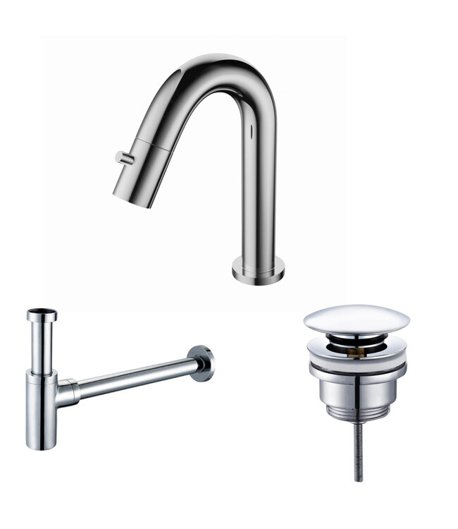 Fonteinkraan set Mila geborsteld Goud Toiletkraan + Sifon + Clickwaste