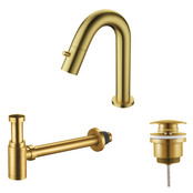 Fonteinkraan set Mila geborsteld Goud Toiletkraan + Sifon + Clickwaste