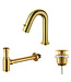 Fonteinkraan set Mila geborsteld Goud Toiletkraan + Sifon + Clickwaste