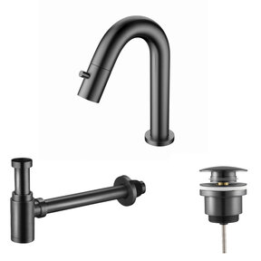 Fonteinkraan set Mila Gunmetal Toiletkraan + Sifon + Clickwaste