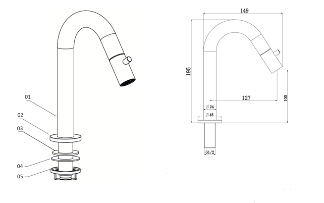 Fontein kraan Mila Chroom Exclusive Opbouw 1/2'