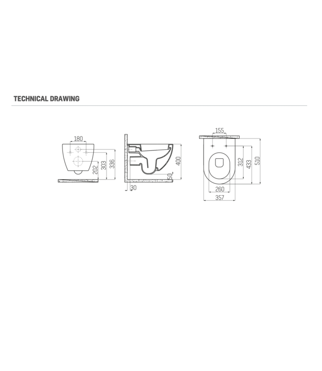 Hangtoilet Randloos Creavit Freedom Mat Antraciet met bidet excl. wc-bril