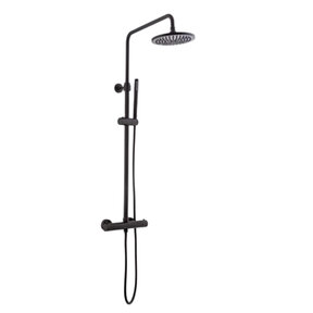 Opbouw regendouche set Effeze Mat Zwart 20cm rond hoofddouche op de hoogte verstelbaar