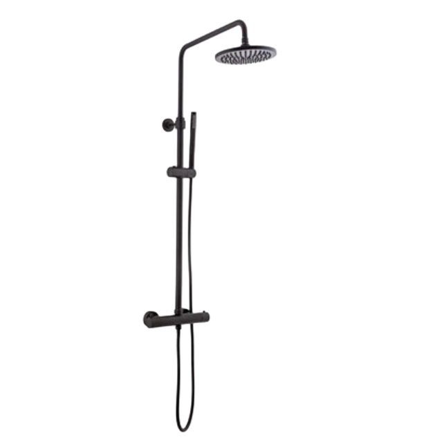 Opbouw regendouche set Effeze Mat Zwart 20cm rond hoofddouche op de hoogte verstelbaar