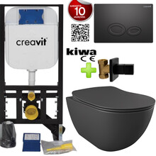 Toiletset Antraciet Mat Creavit Freedom met bidet compleet toiletset incl. wc bril softclose + inbouwreservoir + Drukplaat