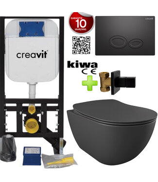 CREAVIT Toiletset Antraciet Mat Creavit Freedom met bidet compleet toiletset incl. wc bril softclose + inbouwreservoir + Drukplaat