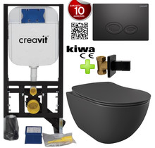 Toiletset Antraciet Mat Creavit Freedom met bidet compleet toiletset incl. wc bril softclose + inbouwreservoir + Drukplaat