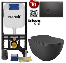 Toiletset Antraciet Mat Randloos Creavit Freedom compleet toiletset incl. wc bril softclose + inbouwreservoir + Drukplaat