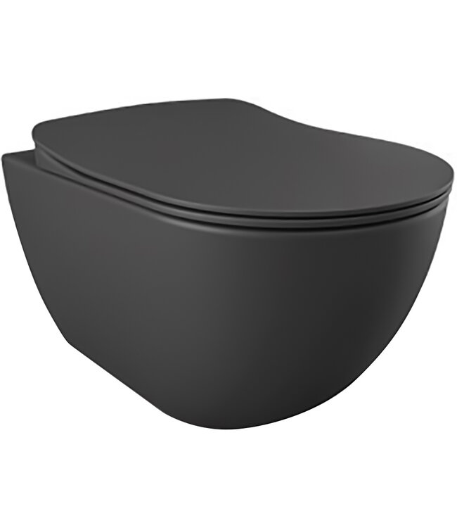 Toiletset Antraciet Mat Randloos Creavit Freedom compleet toiletset incl. wc bril softclose + inbouwreservoir + Drukplaat