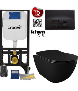CREAVIT Toiletset Zwart Mat Creavit Freedom compleet toiletset incl. wc bril softclose + inbouwreservoir + Drukplaat