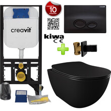 Toiletset Zwart Mat met bidet Creavit Freedom compleet toiletset incl. wc bril softclose + inbouwreservoir + Drukplaat