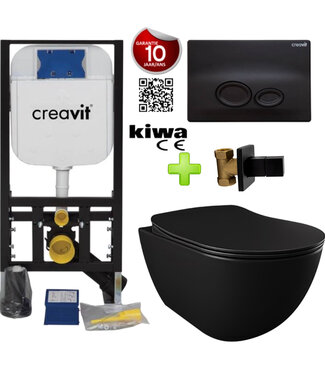 CREAVIT Toiletset Zwart Mat met bidet Creavit Freedom compleet toiletset incl. wc bril softclose + inbouwreservoir + Drukplaat