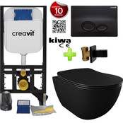 Toiletset Zwart Mat Randloos met bidet Creavit Freedom compleet toiletset incl. wc bril softclose + inbouwreservoir + Drukplaat Toiletset Zwart Mat Randloos met bidet Creavit Freedom compleet toiletset incl. wc bril softclose + inbouwreservoir + Drukplaat