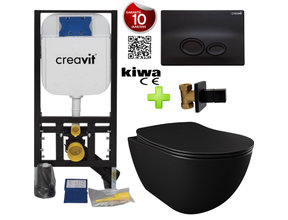 Toiletset Zwart Mat Randloos met bidet Creavit Freedom compleet toiletset incl. wc bril softclose + inbouwreservoir + Drukplaat