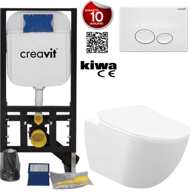 Toiletset Mat Wit met bidet Creavit Freedom compleet toiletset incl. wc bril softclose + inbouwreservoir + Drukplaat