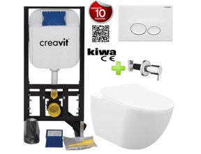 Toiletset Mat Wit met bidet Creavit Freedom compleet toiletset incl. wc bril softclose + inbouwreservoir + Drukplaat