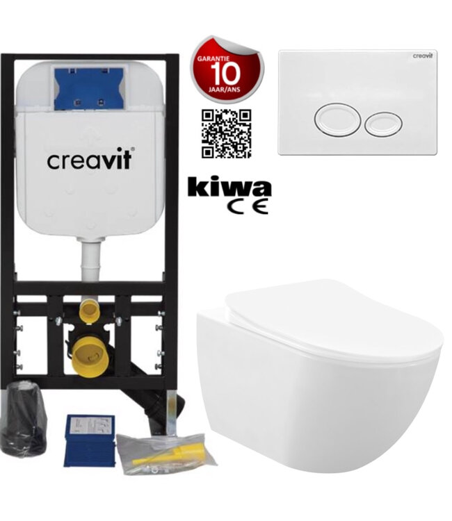 Toiletset Mat Wit met bidet Creavit Freedom compleet toiletset incl. wc bril softclose + inbouwreservoir + Drukplaat