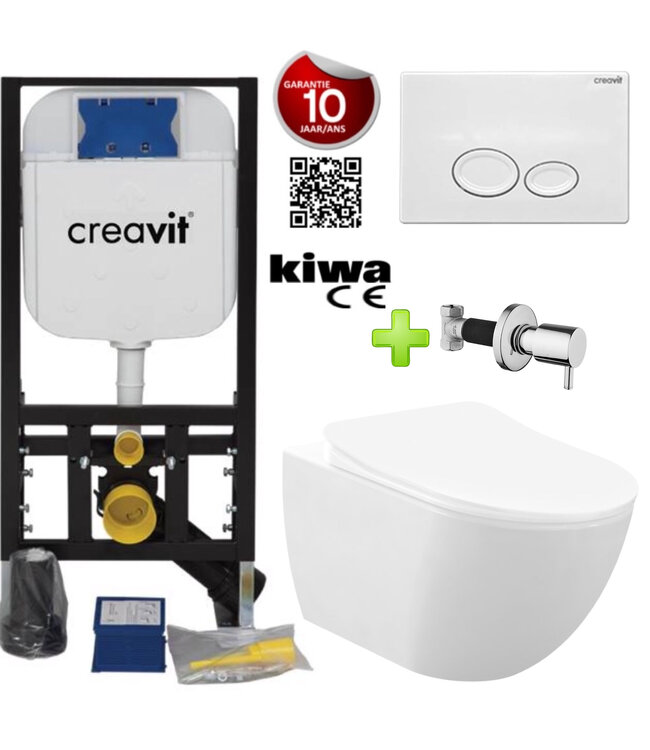 Toiletset Mat Wit met bidet Creavit Freedom compleet toiletset incl. wc bril softclose + inbouwreservoir + Drukplaat