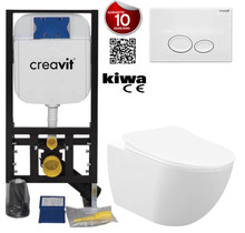 Toiletset Mat Wit Randloos met Bidet Creavit Freedom compleet toiletset incl. wc bril softclose + inbouwreservoir + Drukplaat