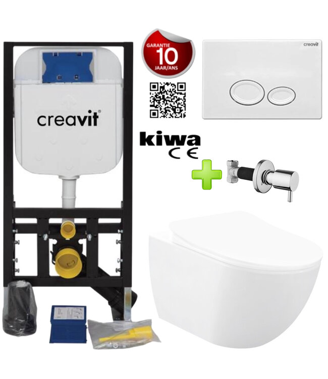 Toiletset Wit Creavit Freedom compleet met wc bril softclose + inbouwreservoir + Drukplaat
