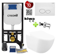 Toiletset Wit Creavit Freedom compleet met wc bril softclose + inbouwreservoir + Drukplaat