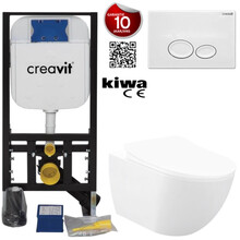 Toiletset Wit Randloos Creavit Freedom compleet met wc bril softclose + inbouwreservoir + Drukplaat