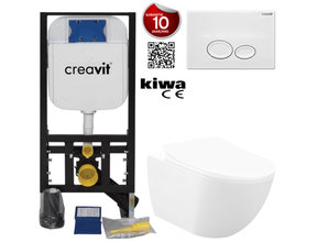 Toiletset Wit Randloos Creavit Freedom compleet met wc bril softclose + inbouwreservoir + Drukplaat