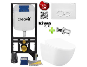 Toiletset Wit Randloos met Bidet Creavit Freedom compleet met wc bril softclose + inbouwreservoir + Drukplaat