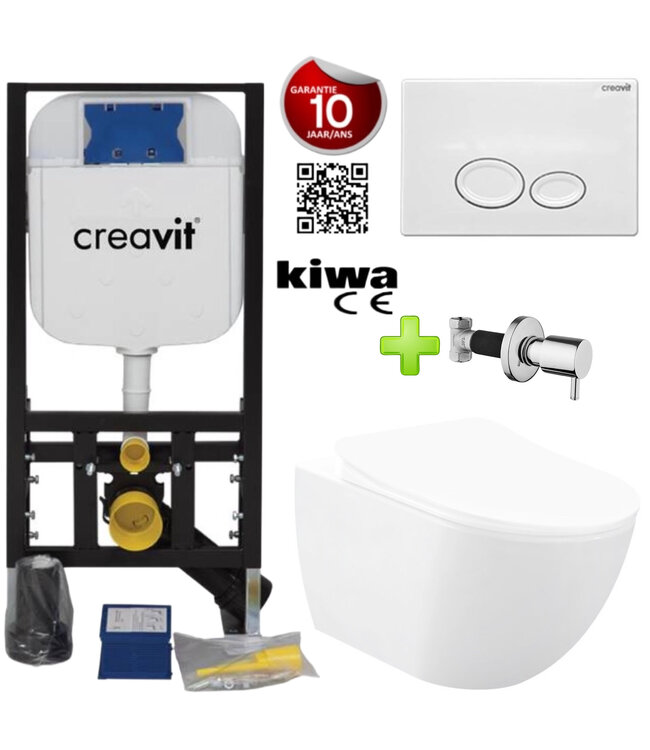 Toiletset Wit Randloos met Bidet Creavit Freedom compleet met wc bril softclose + inbouwreservoir + Drukplaat