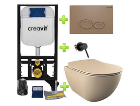 Toiletset met bidet Warm - Koud Mat Cappuccino met omstelkraan incl. Softclose toiletbril