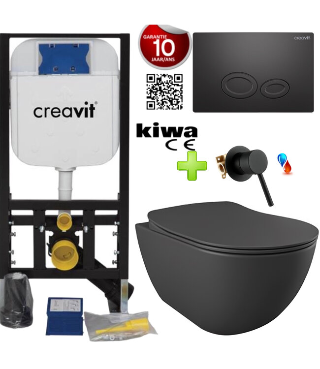 CREAVIT Toiletset met bidet Randloos Warm - Koud Mat Wit met omstelkraan incl. Softclose toiletbril