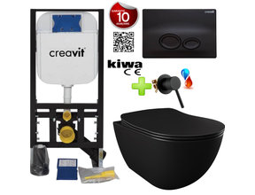 Toiletset met bidet Randloos Warm - Koud Mat Zwart met omstelkraan incl. Softclose toiletbril