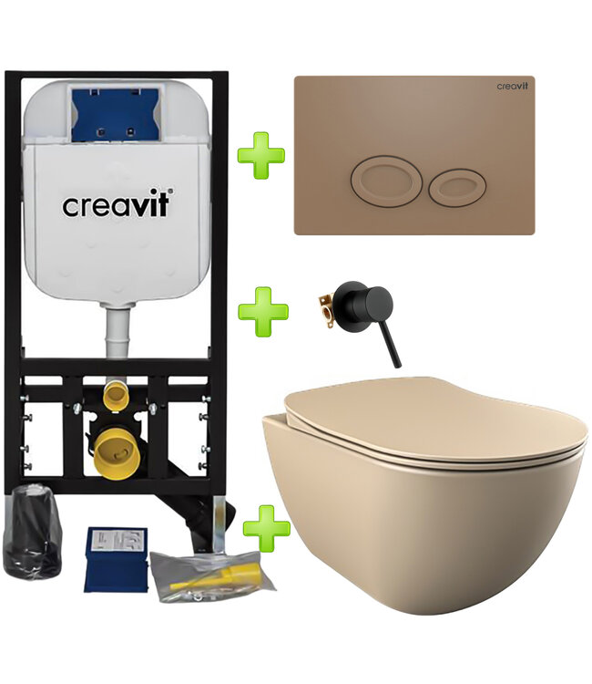 CREAVIT Toiletset met bidet Warm - Koud Mat Antraciet met omstelkraan incl. Softclose toiletbril